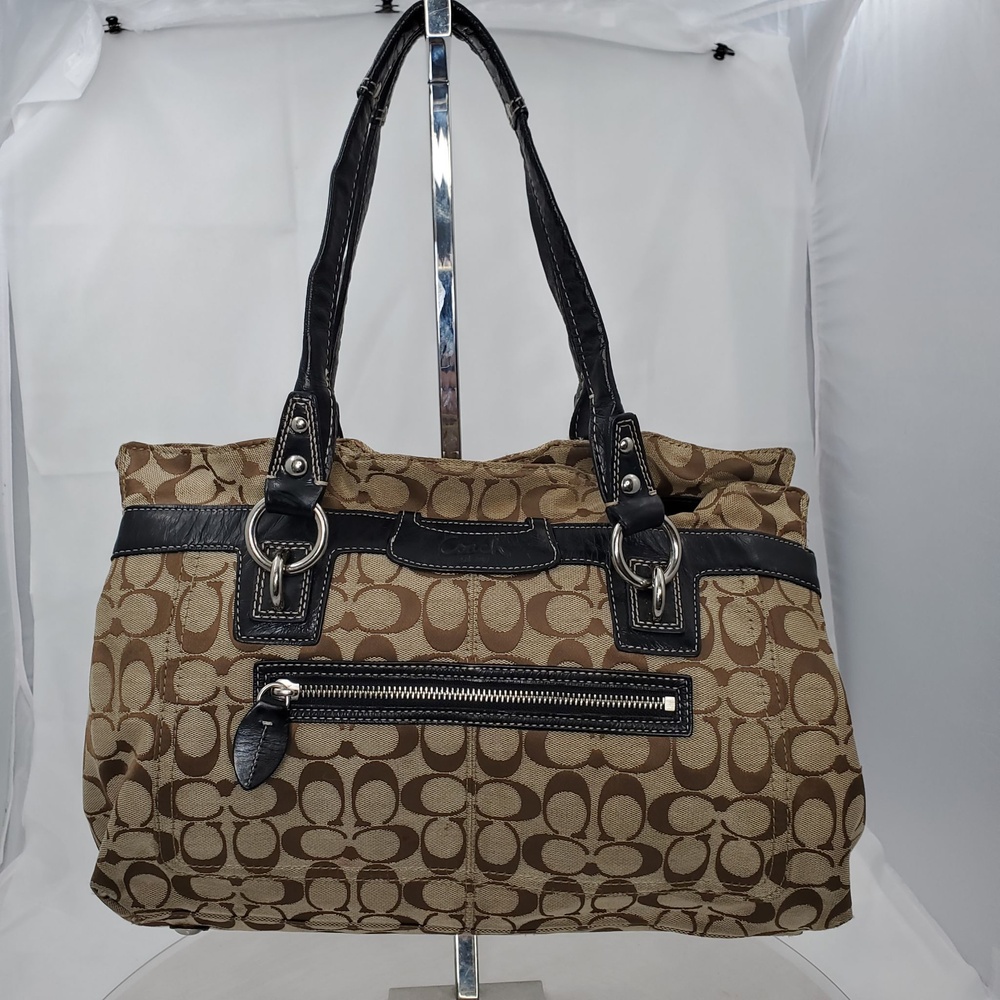Vintage Y2K Coach Penelope F14692 Signature Khaki Canvas Satchel Tote Bag